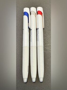White Retractable Ballpoint Pen Set with Blue, Black, and Red Accents